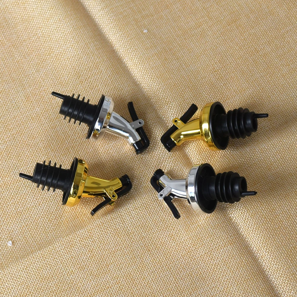 

4pcs Press Type Oil Bottle Nozzle Electroplated Liquid Pourer Spout Airtight Seal For Sauce Vinegar Wine Kitchen Home Use Gold