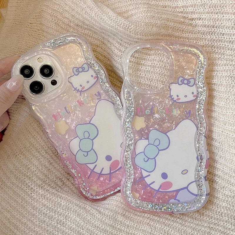 Miniso-Cute Sanrio Phone Cases, Acessórios Hello Kitty, Anime Iphone13Pro14Pro Max x 12, capas protetoras, brinquedos anti-queda, presente para meninas