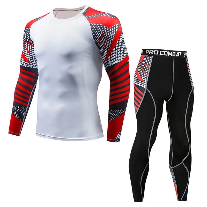 Men\'s quick dry Sport long sleeve Compression Suit Running Set pants Workout Gym Clothing Sportswear Training Fitness Tracksuit