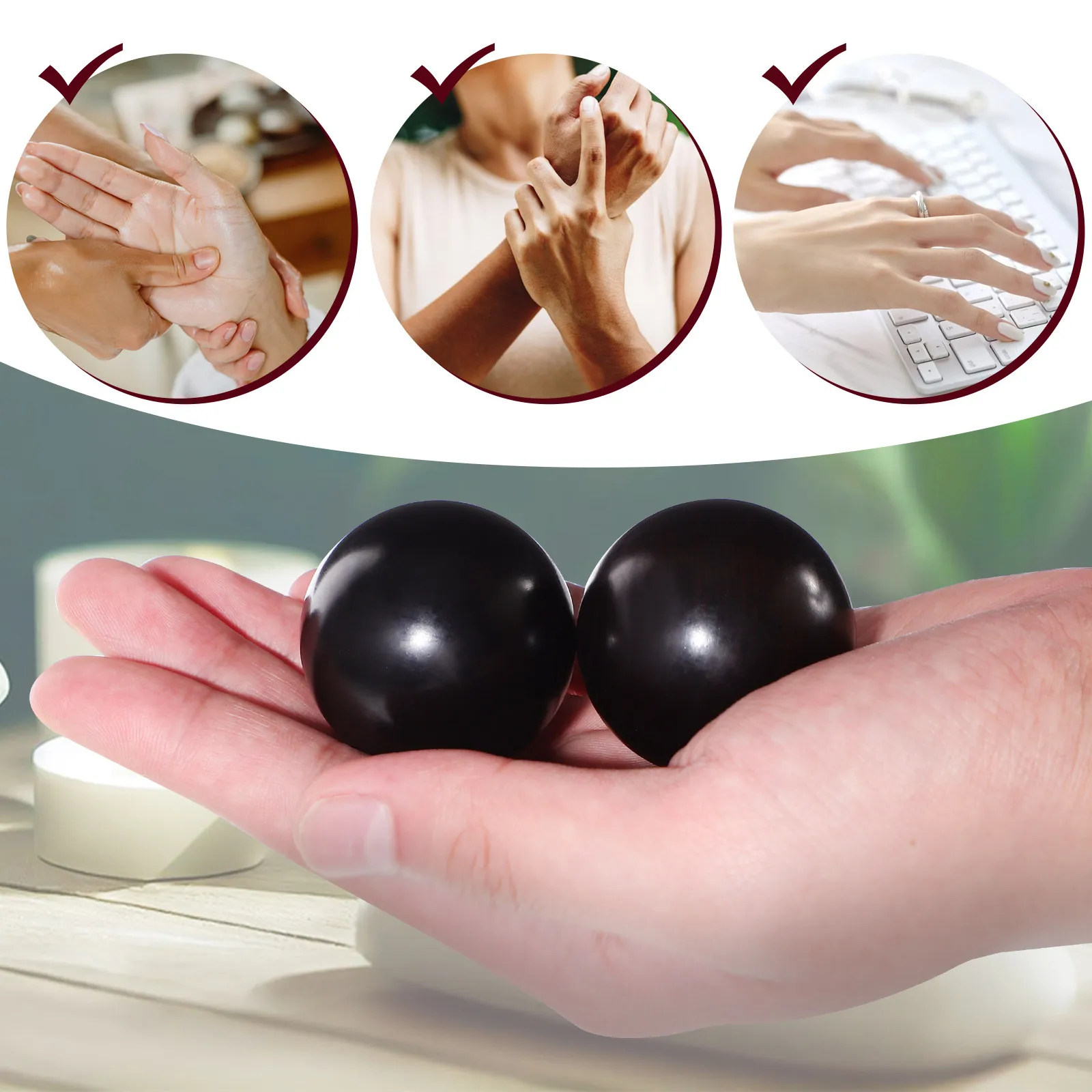 Rosewood Chinese Massage Balls Set – 2pcs Wooden Hand Exercise Balls for Relaxation, Stress Relief & Muscle Movement