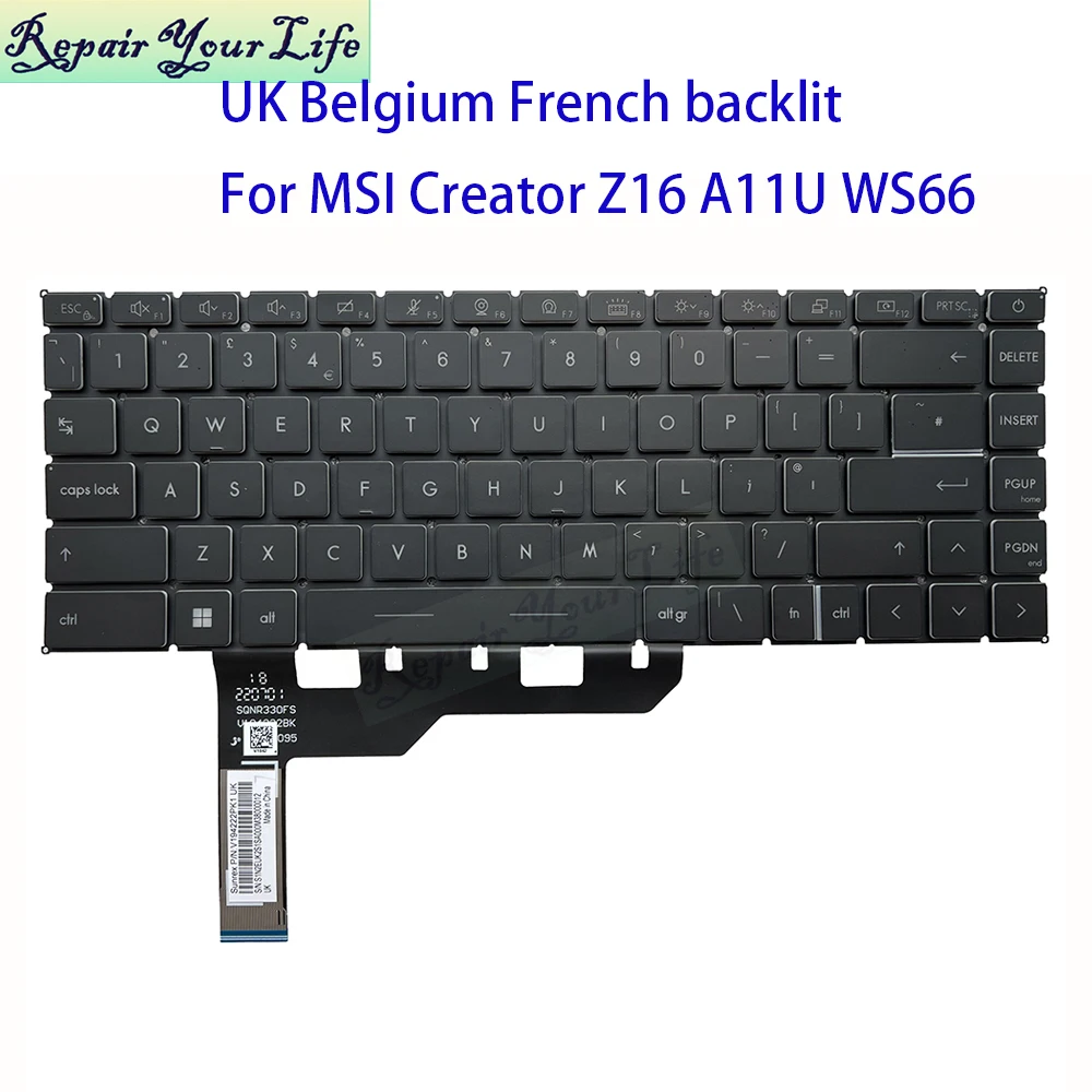 

Бельгийская клавиатура с подсветкой, Великобритания, французская AZERTY для MSI WS66 Creator Z16-A11U Z16-A11UE A11UET A12UET MS-1571 1572 MS-16V2 V194222PK1