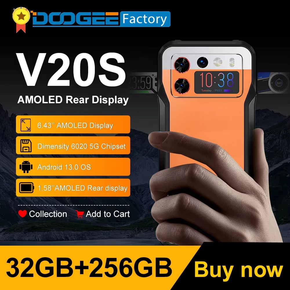 DOOGEE V20S Rugged Smartphone 5G 12GB 256GB Dimensity 6020 Octa Core Mobile Phone 1.58