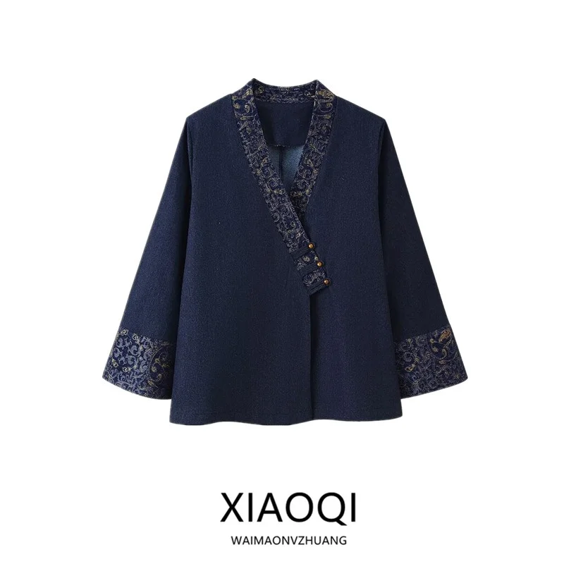 

Женское универсальное джинсовое кимоно с вышивкой, верхняя одежда, длинное све, осень 2021, модное трендовое европейское пальто