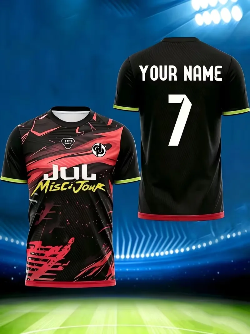 New Custom Name Number Men's T-shirt Black Splash Ink Graffiti Football Shirt Fashion Round Neck Short Sleeve Men's Sportswear