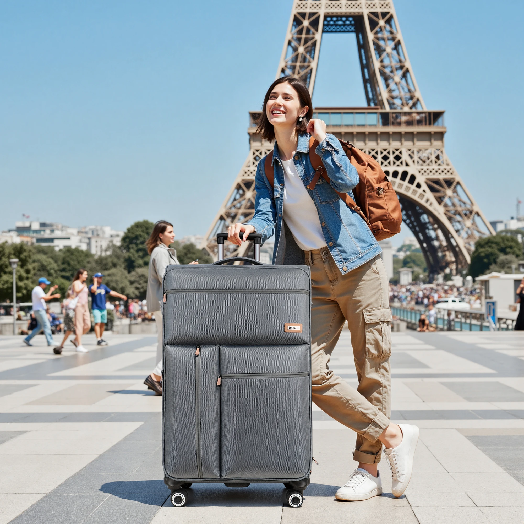 Large Capacity Softside Suitcase Expandable 20% Durable Lightweight Travel Suitcase for Men/Women w/Spinner Wheels & TSA Lock