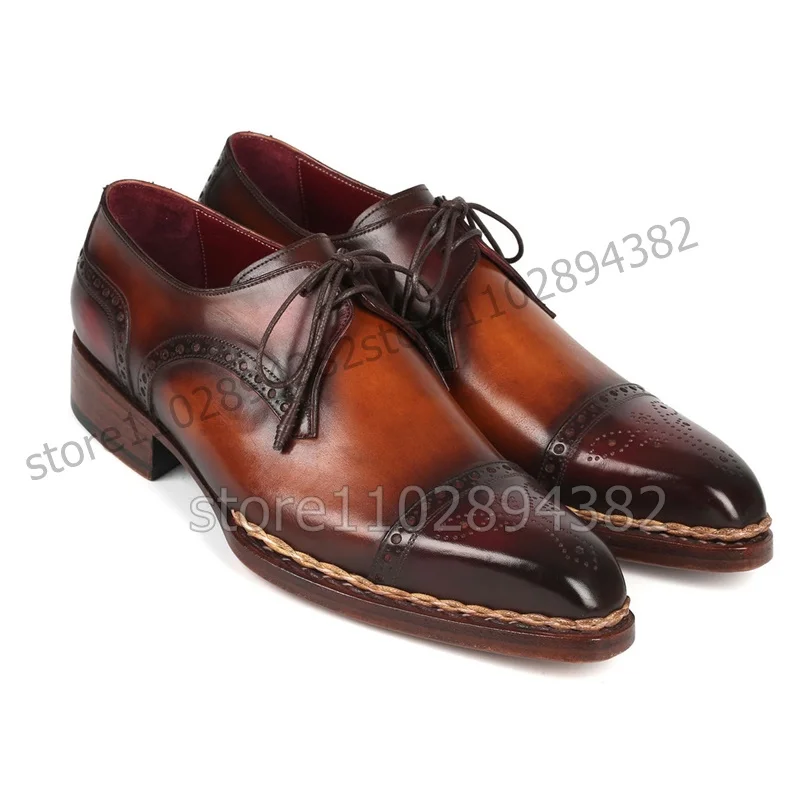 

Brown Black Knitted Carving Design Square Toe Men Derby Shoes Fashion Lace up Men Shoes Luxurious Handmade Party Men Dress Shoes