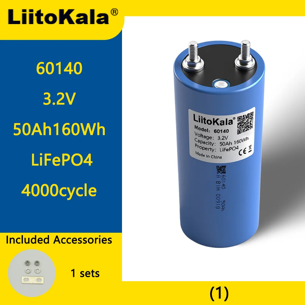 

LiitoKala 3,2 В 50 Ач LiFePO4 аккумулятор 60140 литий-железо-фосфатный аккумулятор подходит для 12 В 24 В 36 В автономных солнечных автомобилей гольф