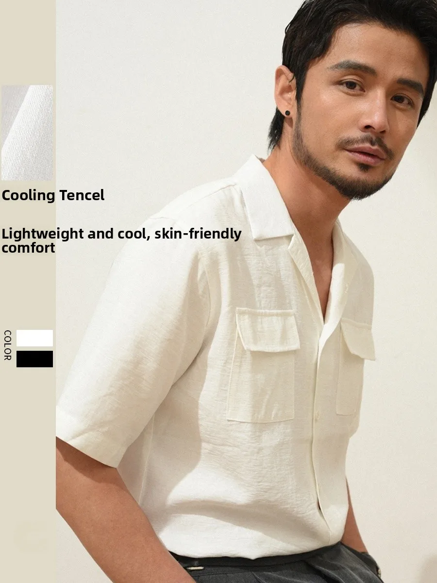 

Cultum Men's Cuban Collar irt Summer Loose ort Sve Busin Casual Thin Pure Color No Ironing Treaent