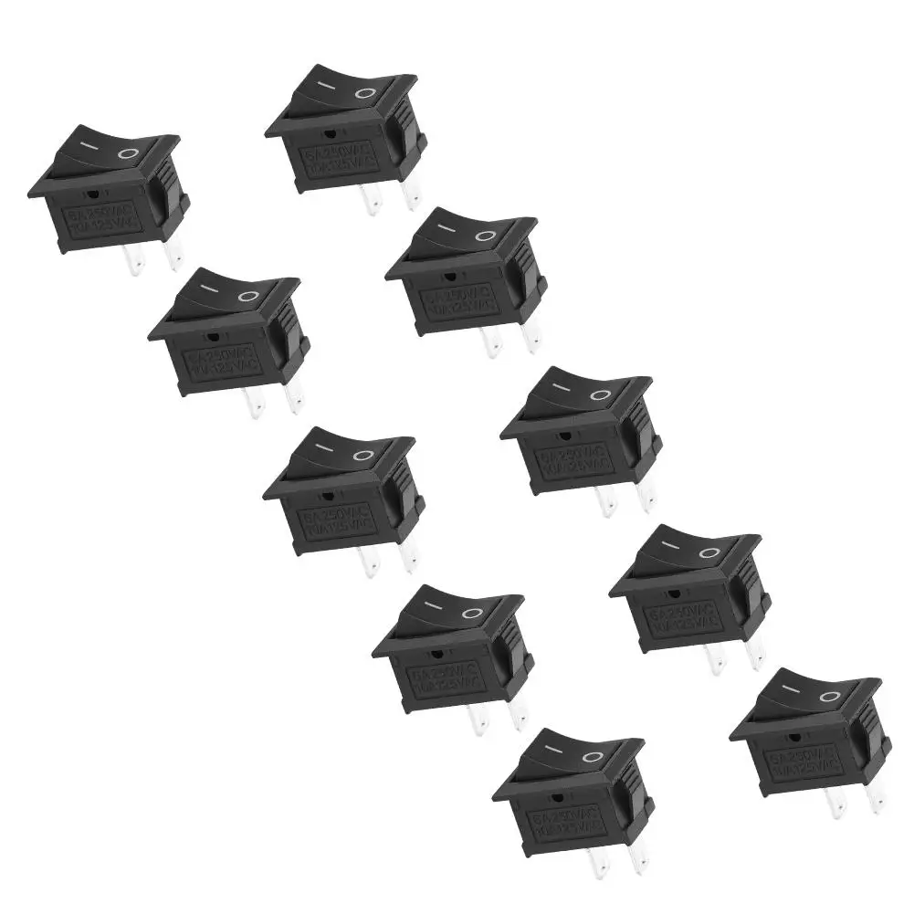 10PC 2-Pin On/Off Rocker Switch - Black Plastic Industrial Accessory