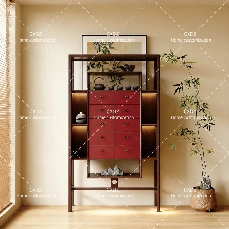 Chinese Retro Home Bogu Shelf Moon Cabinet Bookcase Tea Room High Cabinet Hotel Clubhouse Display Rack Customized Model