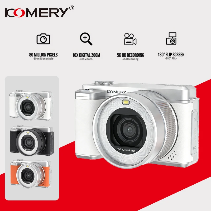 

Цифровая камера Komery, 3-дюймовый экран, сверхвысокое разрешение 5K, 18-кратный цифровой зум, двойная камера, 180°. ° вращающийся экран, Wi-Fi.
