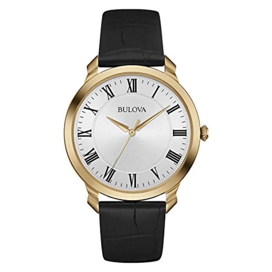 

Bulova Men's Classic 3-Hand Quartz Black Leather Strap Watch, Roman Numeral Markers, 41mm
