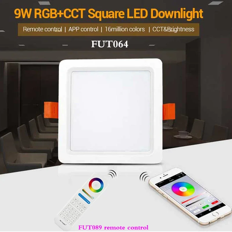 9W kwadratowa lampa LED FUT064 wbudowana lampa sufitowa AC 110V 220V wewnętrzna inteligentna dioda LED Panel oświetleniowy can 2.4GHz RF