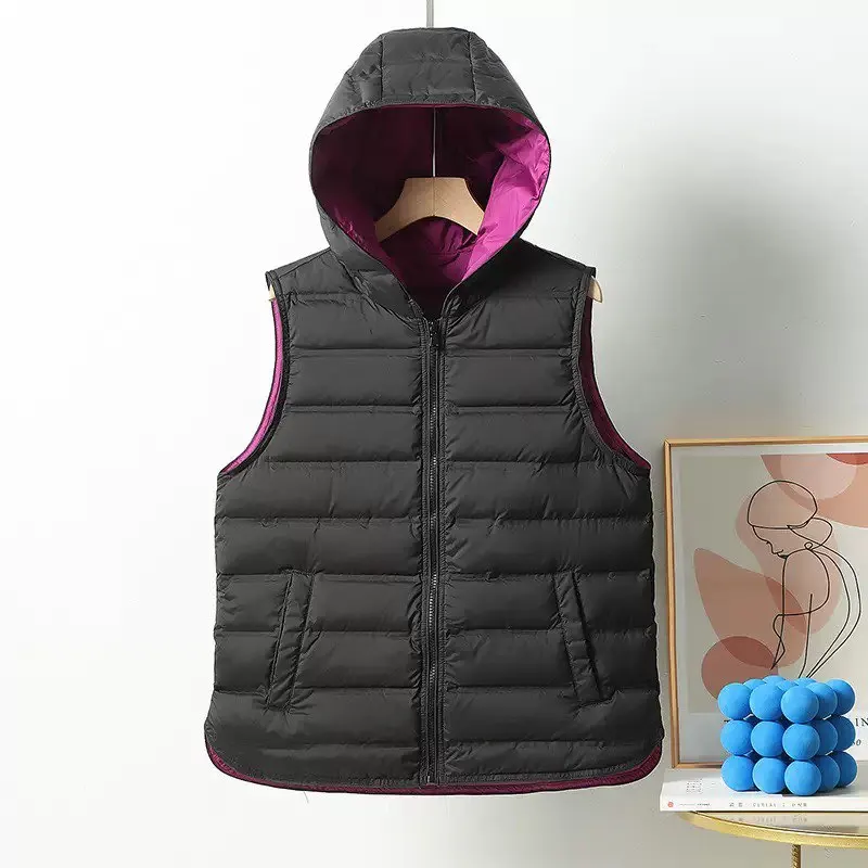 Ultra Light Down Vest for Women Seamless Hooded Short Coats Winter Outwear Lightweight Sleeveless  Warm Puffer Jacket