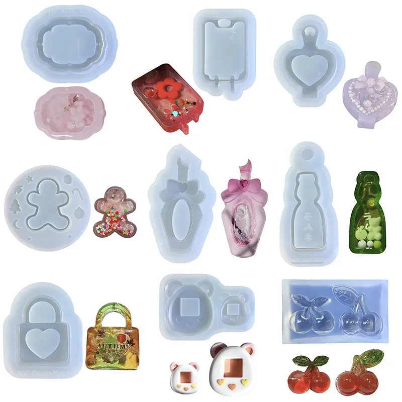 Moldes de silicona de arena movediza, Molde de resina de fundición, agitador, botella de Perfume, molde epoxi para llavero colgante DIY, fabricación