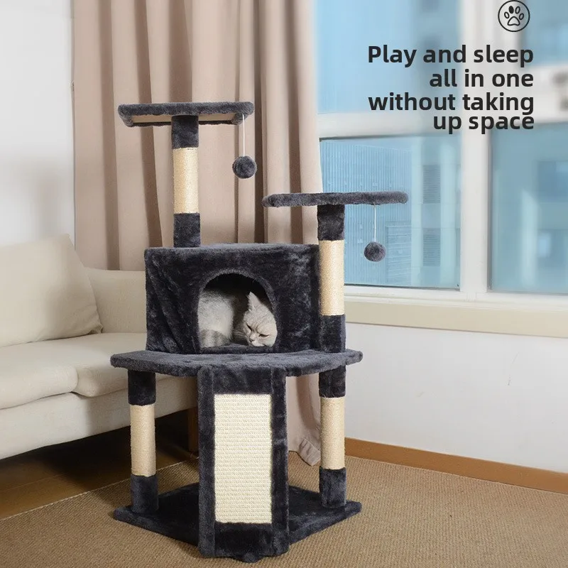 

Multi Level Cat Tree Condo with Scratching Posts and Toys for Large Cats Space Saving Design