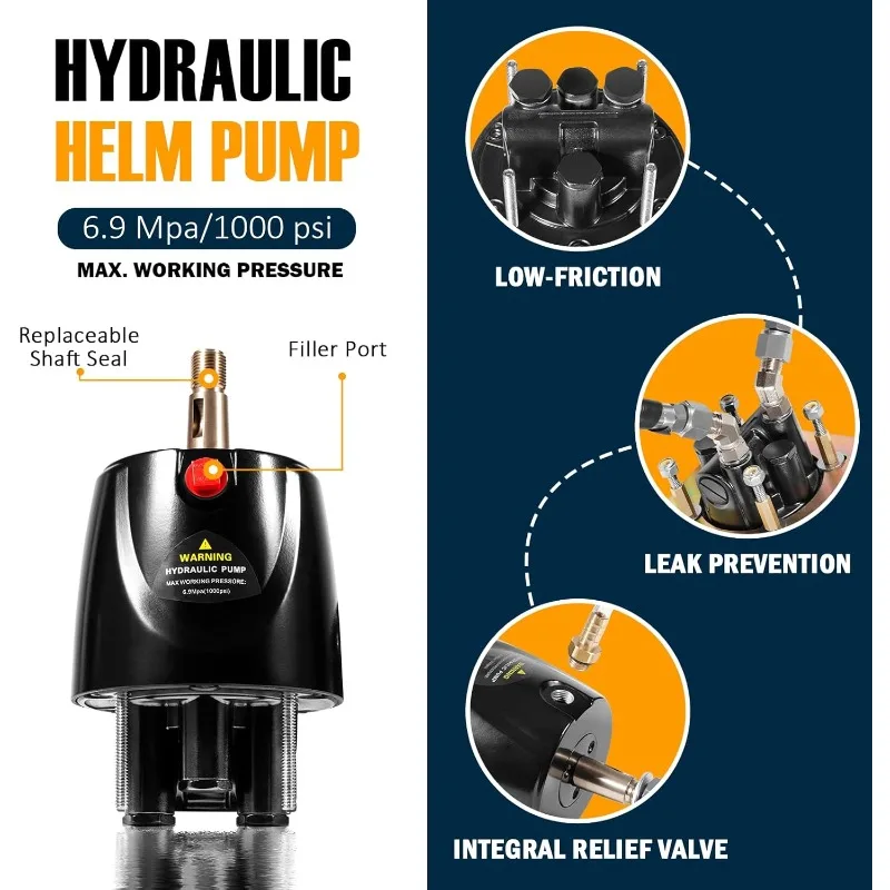 150HP Hydraulic Outboard Steering Kit Boat Marine System, Built-in Two-Way Lock Cylinder, 26ft High-Strength Nylon Hose
