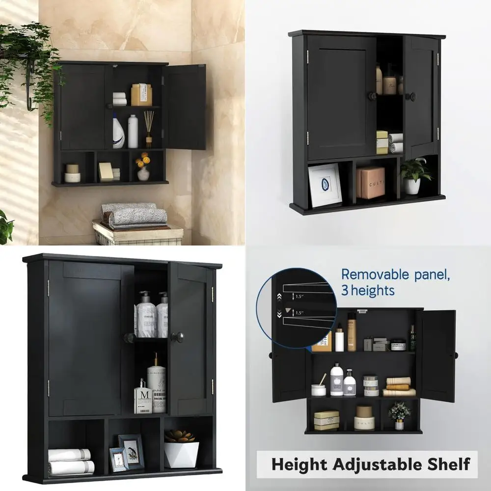 

Over-the-Toelet Storage Cabinet with 2-Door Wall Medicine Organizer and Adjustable Wooden Shelves for Modern Bathroom and Laundr