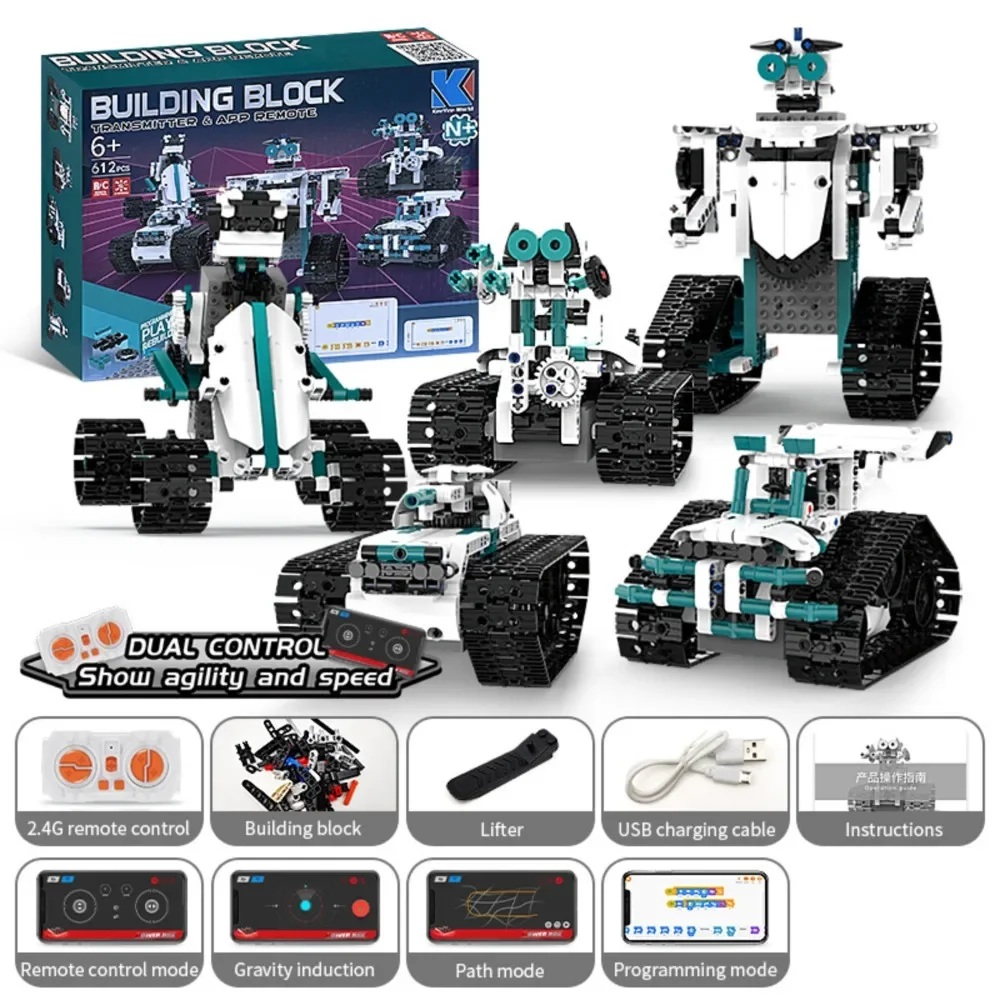 K96131 612PCS 5-in-1 Educatieve Robot Building Kit Elektrische Afstandsbediening App Controle STEM Speelgoed Cadeau