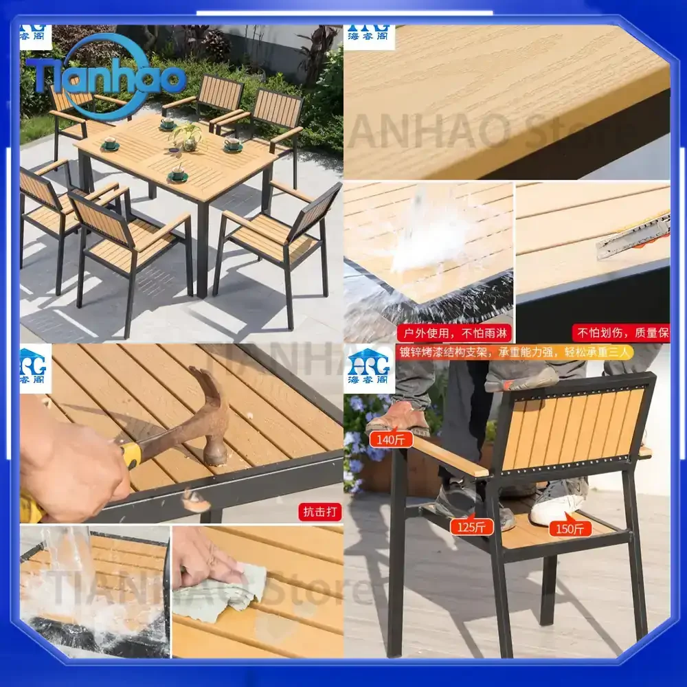 Conjunto de Mesa y Sillas para Exteriores, para Patio, Terraza, Balcón, Jardín, Madera de Teca Rústica, Mesa de Centro Pequeña, Mesa de Comedor Minimalista de WPC