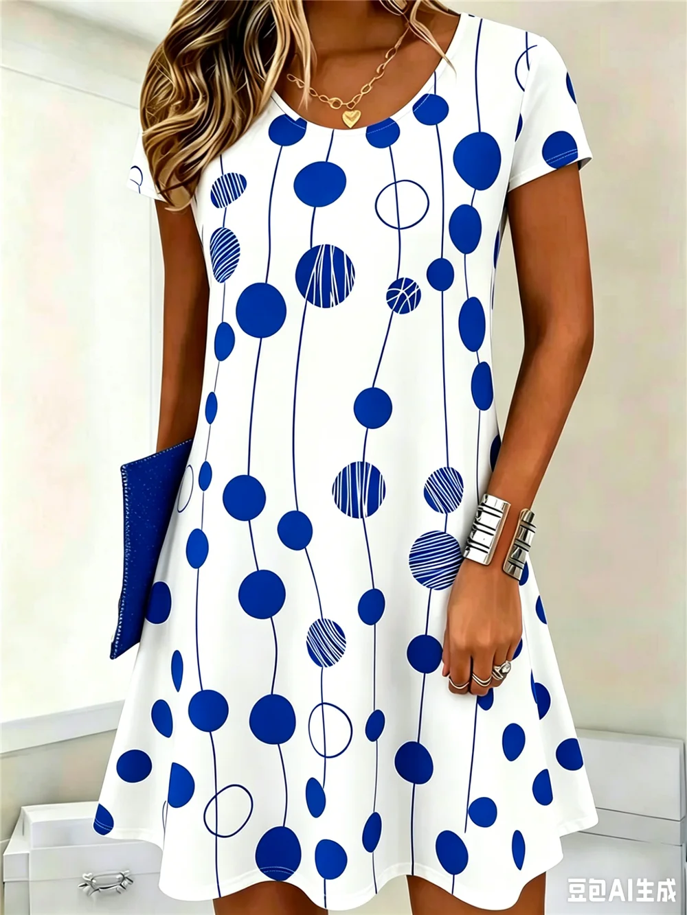 Women Circular Dot Pattern Mini Dresses Summer Short Sleeve 3D Printed Street Ladies Dress 3XL Large Size Loose Casual Dress