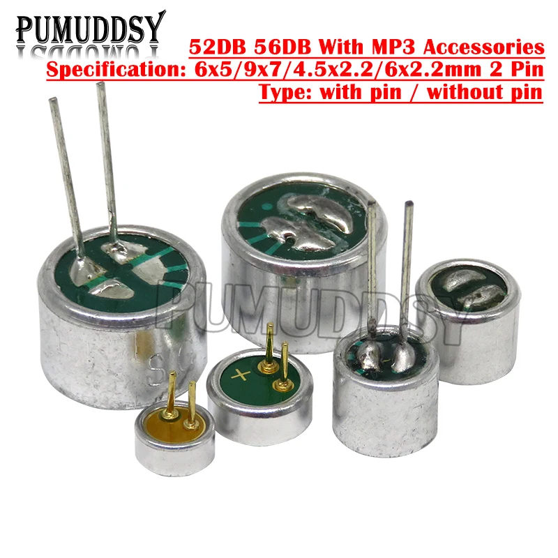 10pcs 6x5/9x7/4.5x2.2/6x2.2mm 2 Pin Mic Capsule Electret Condenser Microphone Dip Smd 52db 56db With Mp3 Accessories