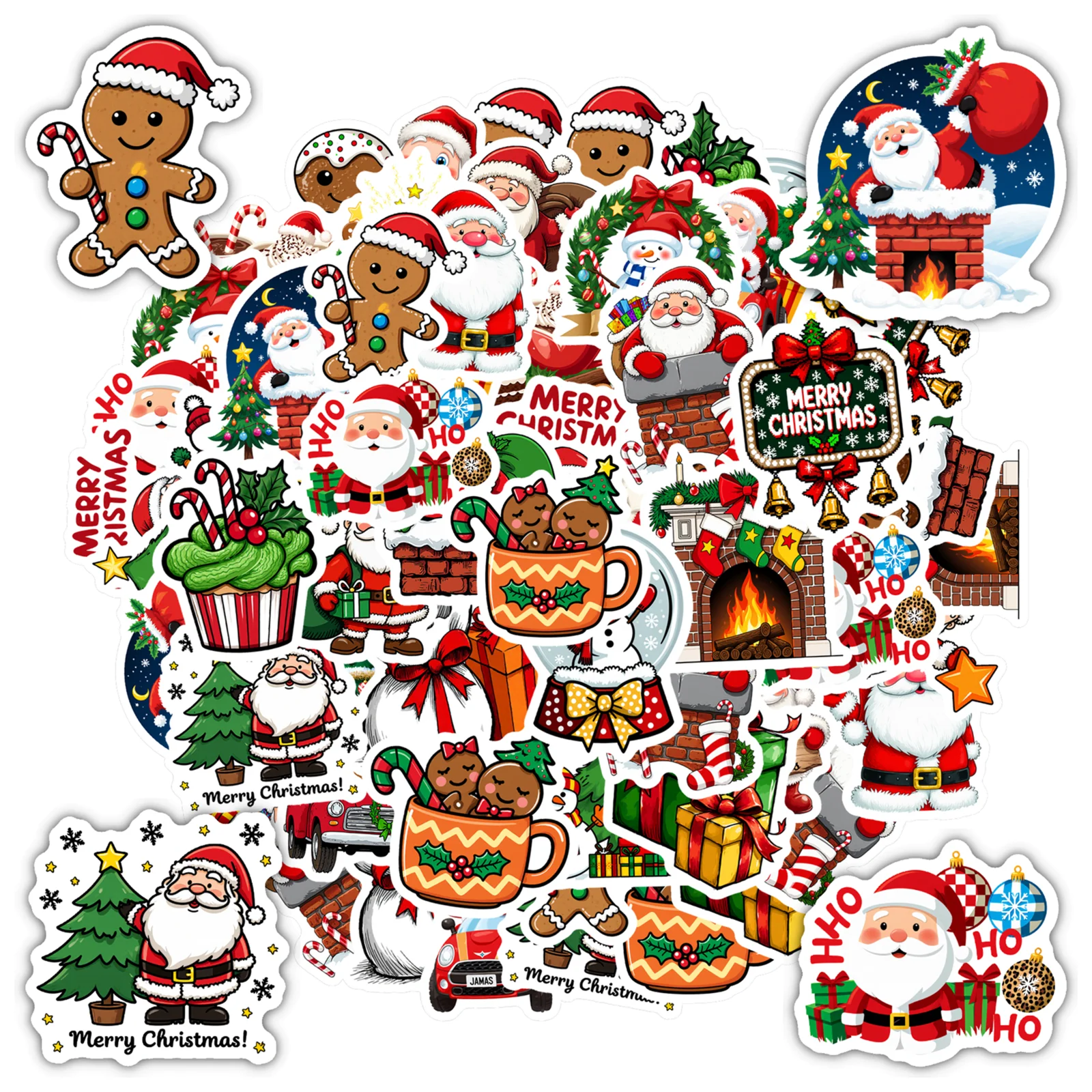 35pcs-70pcs Joyful Santa Claus Stickers Cartoon Christmas Teacher Reward Stickers Stickers For DIY Phone Laptop