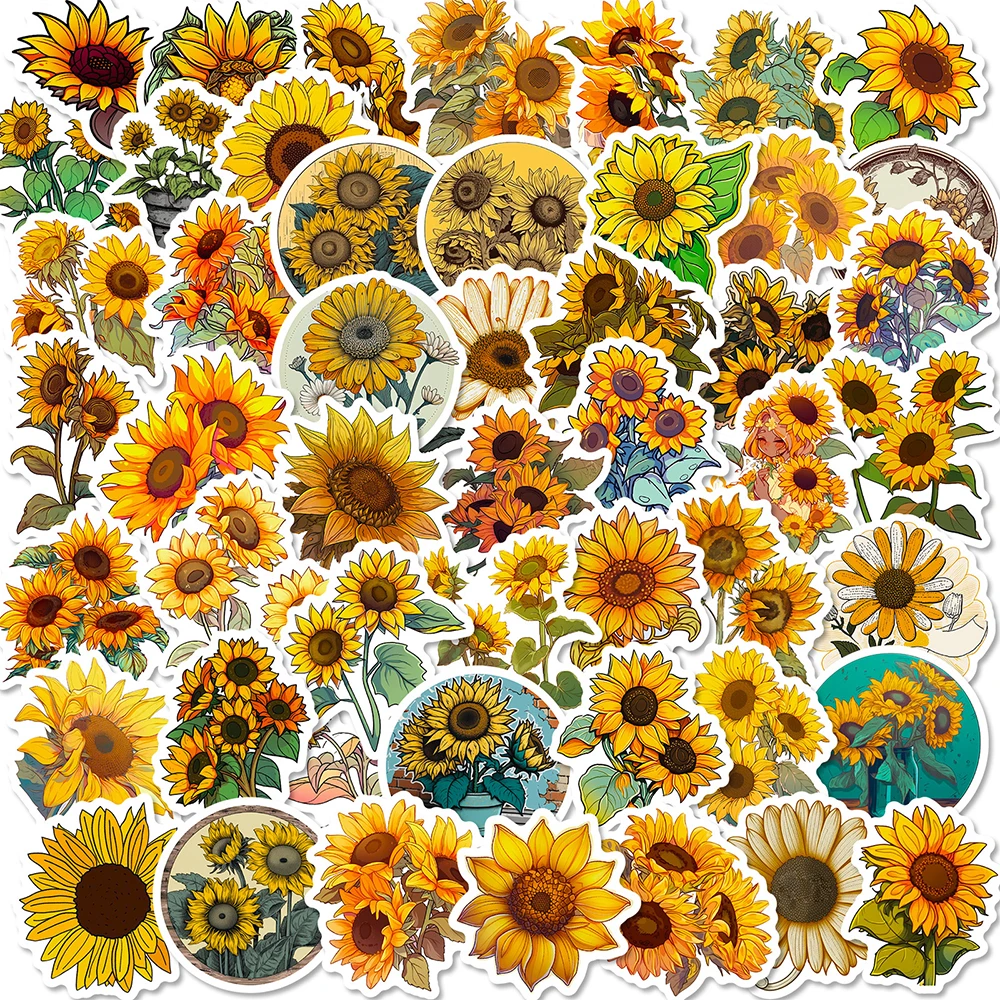 10/30/50pcs Kawaii Art Zonnebloemen Bloemen Stickers Leuke Cartoon Decals DIY Waterfles Laptop Telefoon sticker Decoratie Benodigdheden