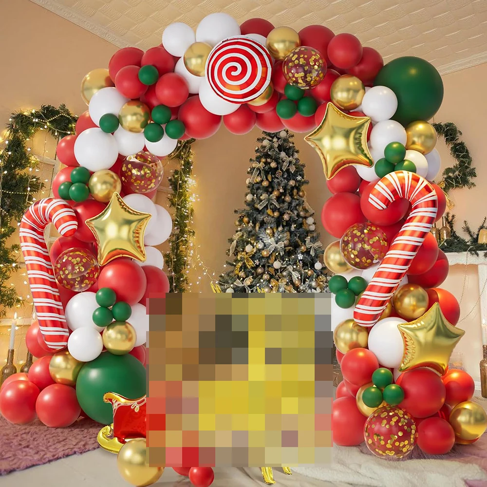 Christmas Green Red Balloons Garland White Gold Confetti Balloon Arch Kit Christmas Candy Cane Star Foil Globos Home Party Decor