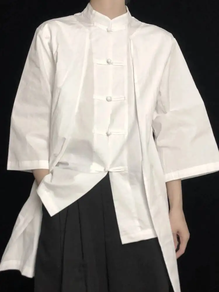 UMI MAO Designer Shirt Autumn Chinese Buckle Blazers Fake Two-piece Three-quarter Lining Niche Dark Long Sleeve Top