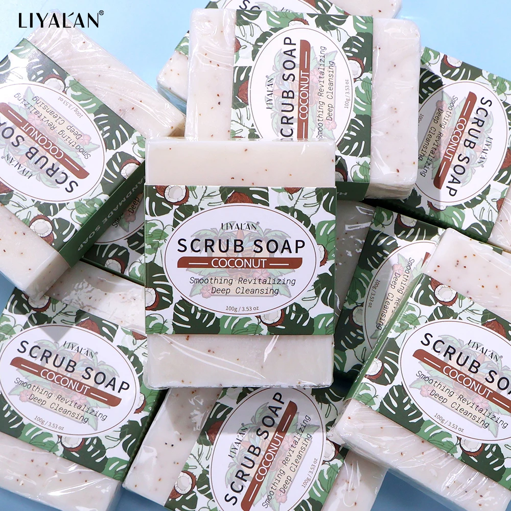 Coconut Handmade Scrub Soap Bath Deep Cleaning Softens Skin Cuticle Face Smooth Revitalizing Jojoba Oil Moisturizing Body Wash