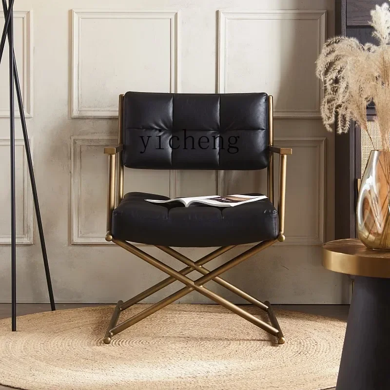 modern simple light luxury urban leather leisure chair home living room study retro wind sofa chair
