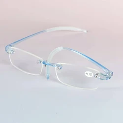 Flexible TR90 Women Reading Glasses Frameless Men Magnifier Blue Presbyopic Eyewear +0.5 +0.75 +1 +1.25 +1.5 +1.75 +2 ~ +4