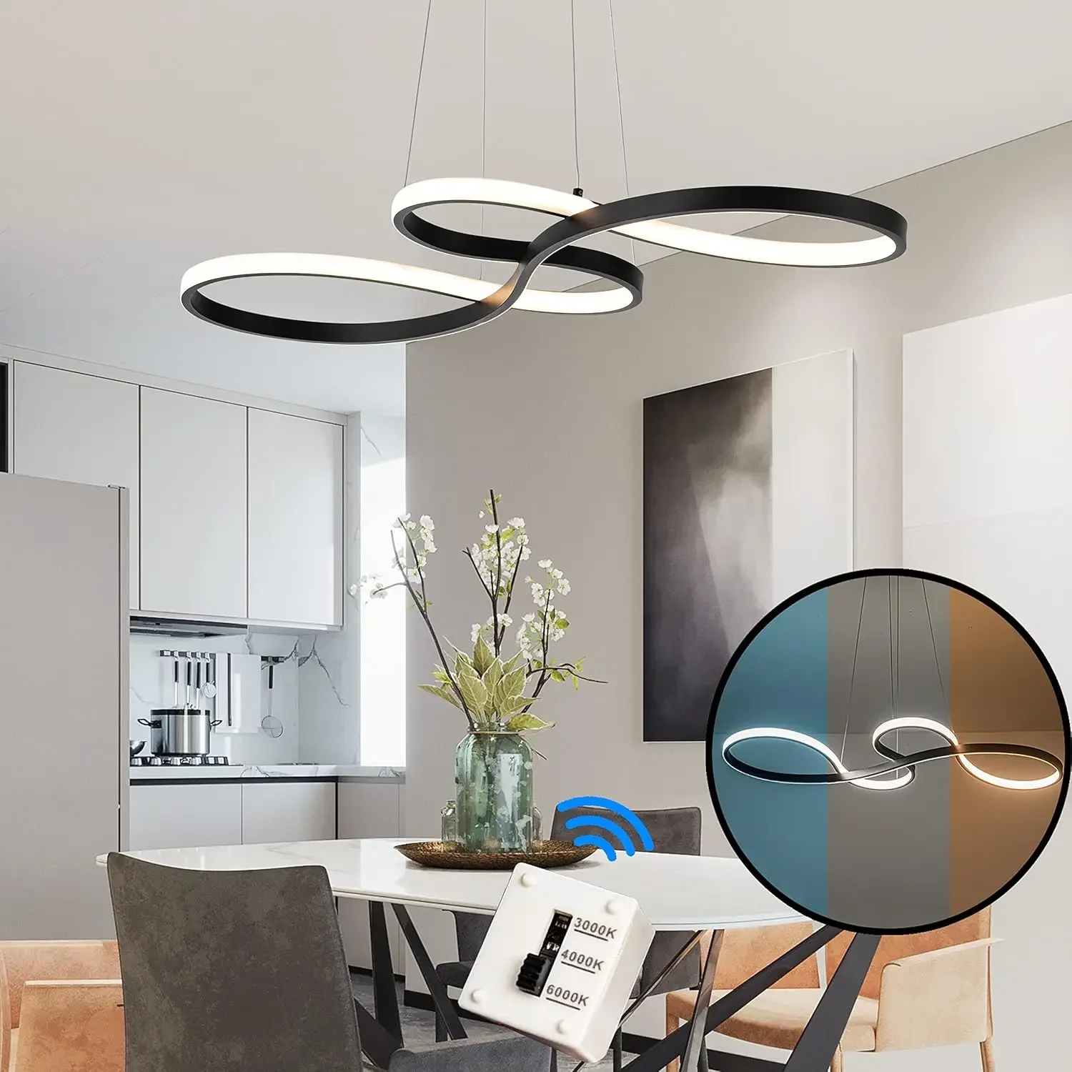 

Современная светодиодная люстра для столовой, подвесной светильник с регулировкой яркости, креативная люстра с диммером, регулируемая по цвету 3000-6000K, подвесная лампа для