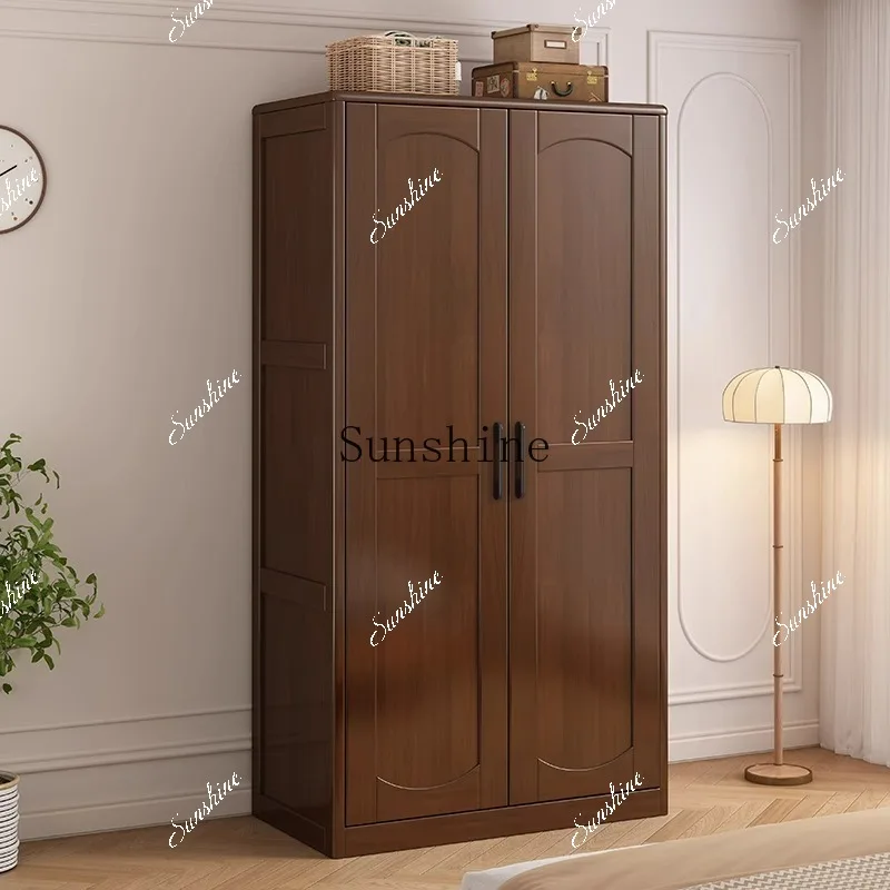 

Nordic solid wood wardrobe 1.3 meters small apartment 90CM double door wardrobe FT
