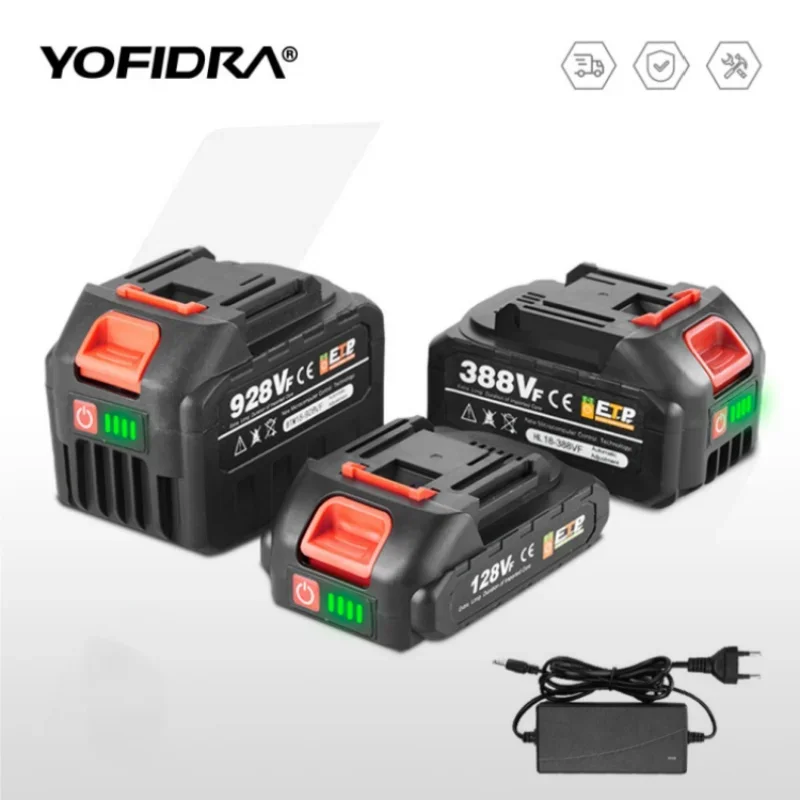 YOFIDRA 18-20V Rechargeable 22500mAh 928vf 388vf 128vf Plus Lithium Ion Battery for 21V 18V Power Tool Replacement Battery