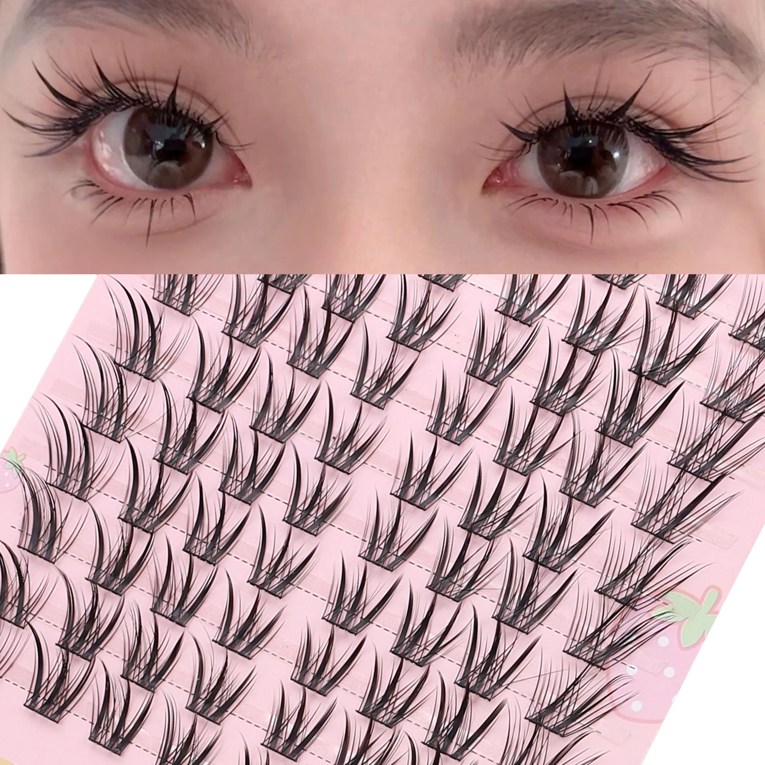 1 Box of 10 Rows Painted Mountain Fox Thick Diagonal Flying Segmented False Eyelashes, DIY Clustered Eyelash Extension Kit