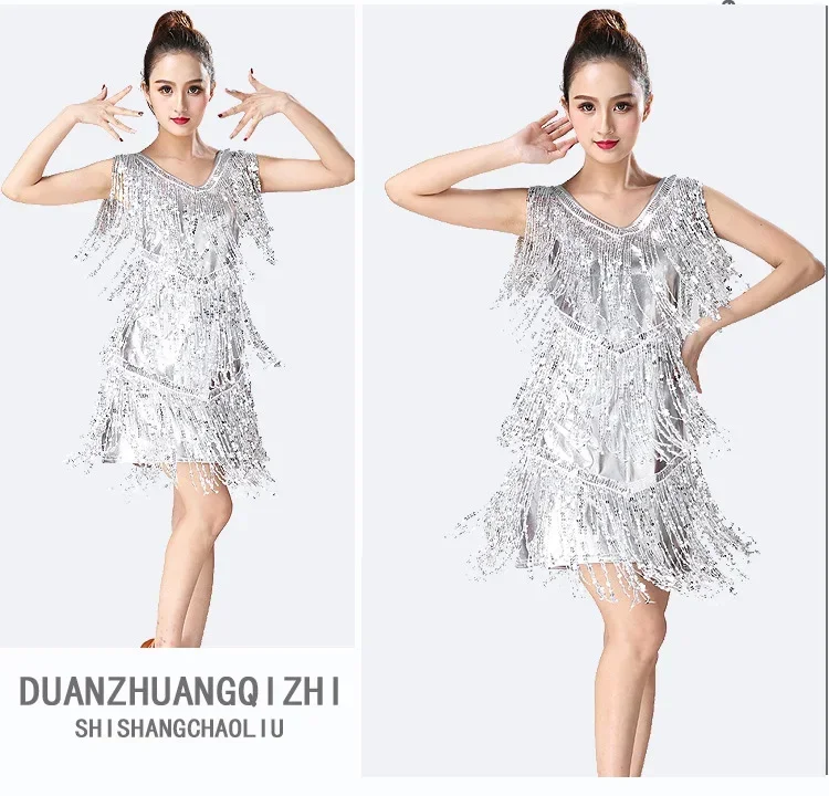 

Бахрома для бальных танцев, самбы, танго, сценическое платье для латинских танцев, костюм Rave, женский костюм с v-образным вырезом, без рукавов, сверкающие блестки, кисточки