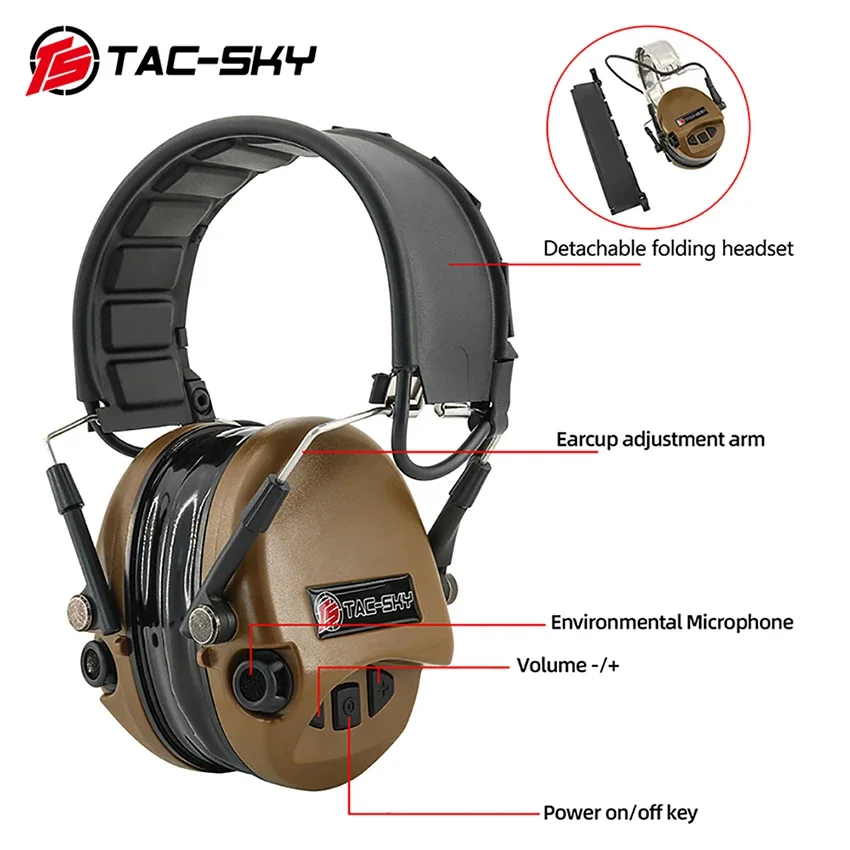 TS TAC-SKY Military SORDIN Tactical HEADSET Airsoft TEA Hi-Threat Tierl Hearing Protection Noise Cancelling Pickup Headphones