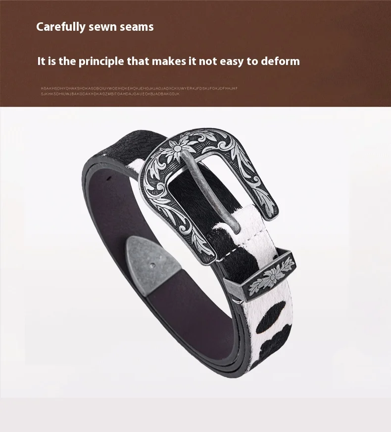 ZHENHAO New horsehair belt for women, a retro and artistic waist belt with alloy pin buckle, is versatile, trendy and high-end