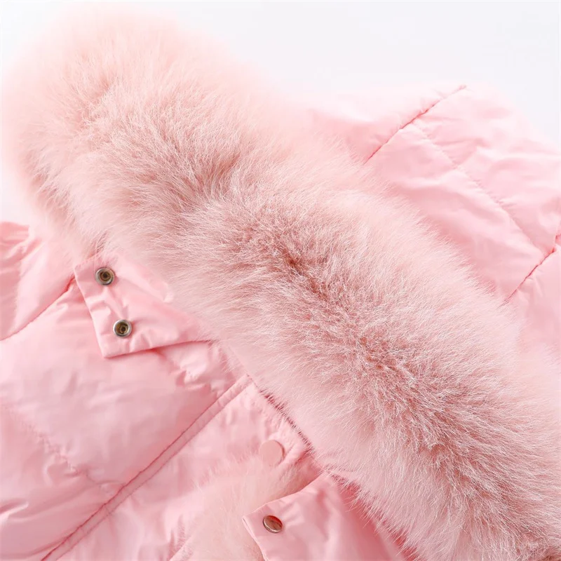 2023 Winter Girls Sweet Long Down Jackets Hooded Big Fur Collar Kids Parkas Children Clothes Girls Windproof Thicken Warm Coats