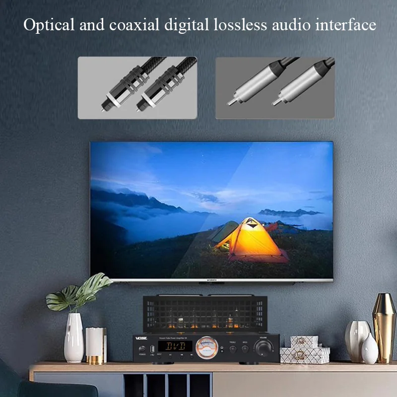 V8 하이엔드 진공관 파워 앰프 블루투스 5.0 120W X 2 출력 Hi-Fi 홈 앰프 (광 & 동축 디코딩 서브우퍼 출력 포함)