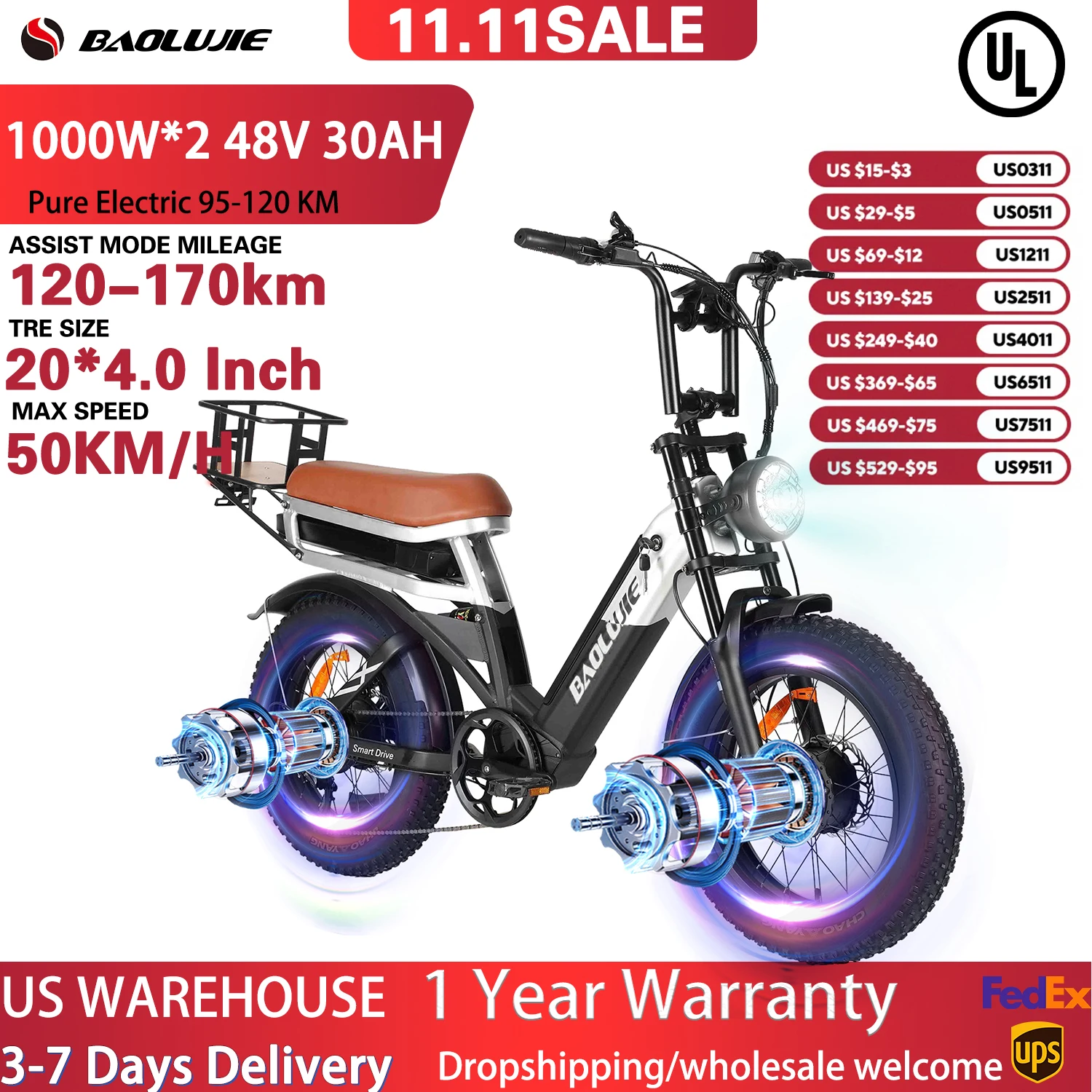 

【1 Year Warranty】BAOLUJIE 2033 Electric Bicycle Adult 2000W&1200W E-bike 48V30AH Electric Bike SHIMANO 7-Speed Mountain E-bike