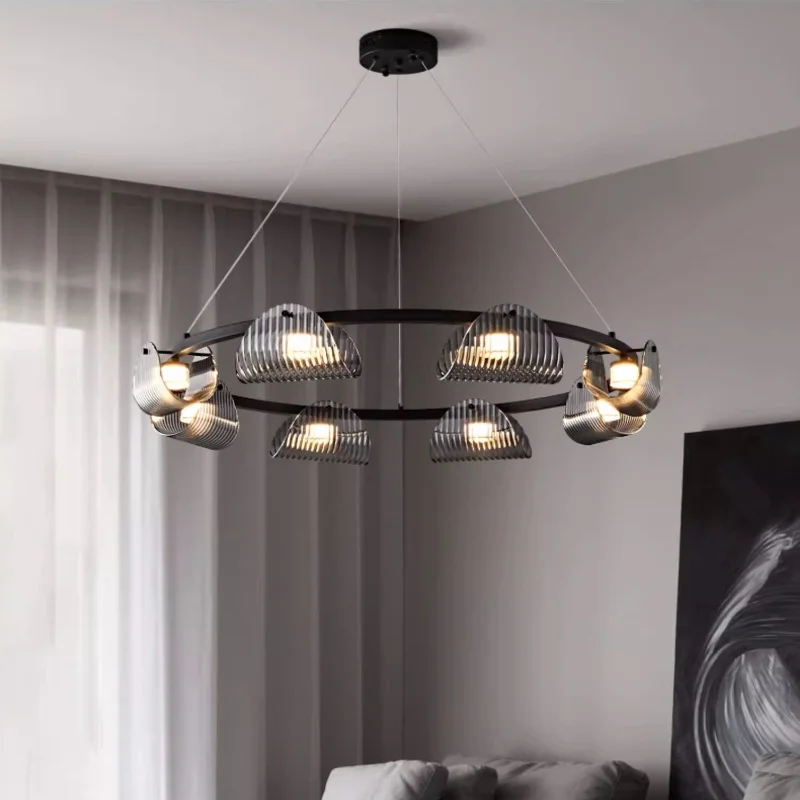 Imagem -03 - Modern Black Led Pendant Lights Smoky Gray Glass Chandelier Iluminação Interior Suspend Lamp Luxury Dining Room