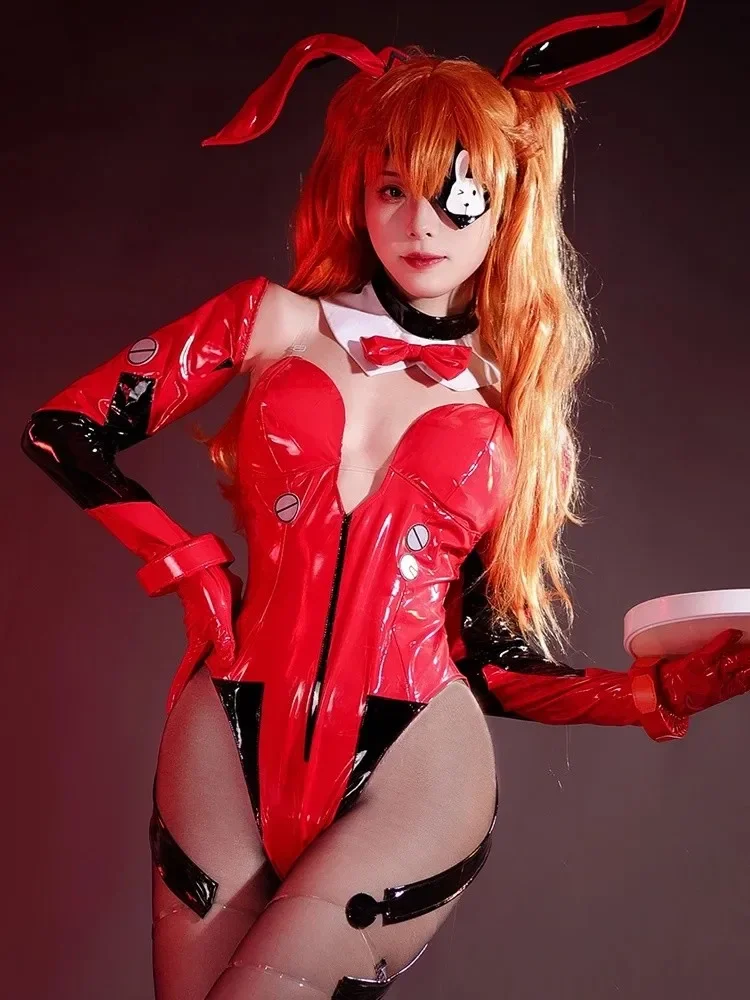 

Sexy Costume Asuka Langley Soryu Anime Cosplay Bunny Girl Jumpsuit With Eye Masks Gloves Ears Bodysuit Halloween Party Full Set