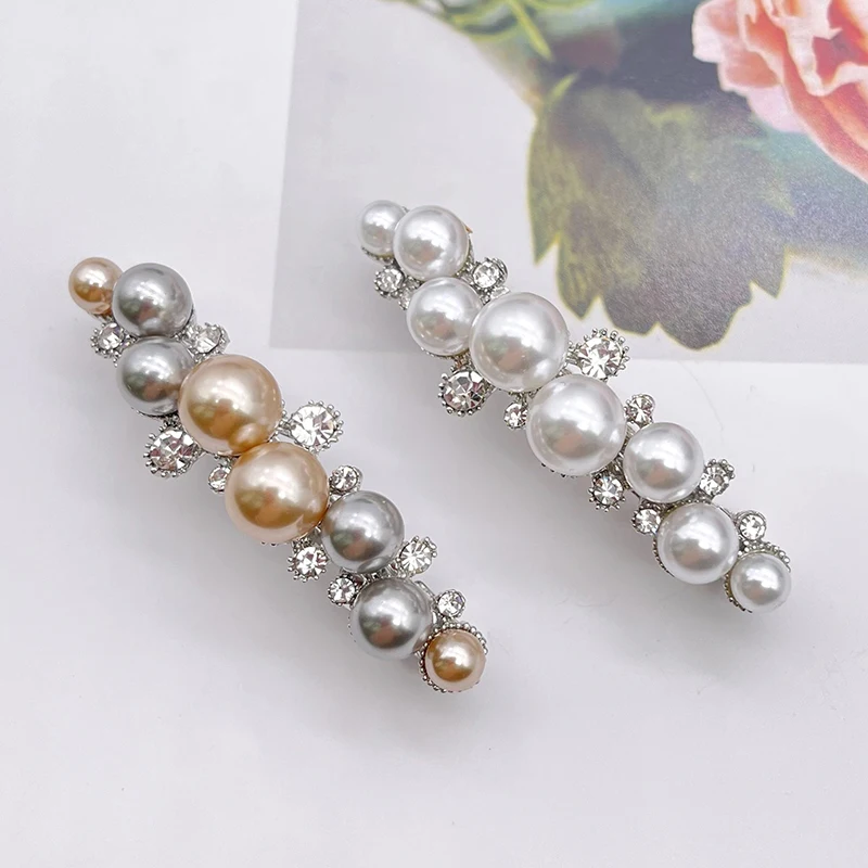 Korean Fashion New Pearl Rhinestone Hair Clip Women\'s Side Clip Korean Headwear Ponytail Rhinestone Elastic Clip Metal Hair Acce