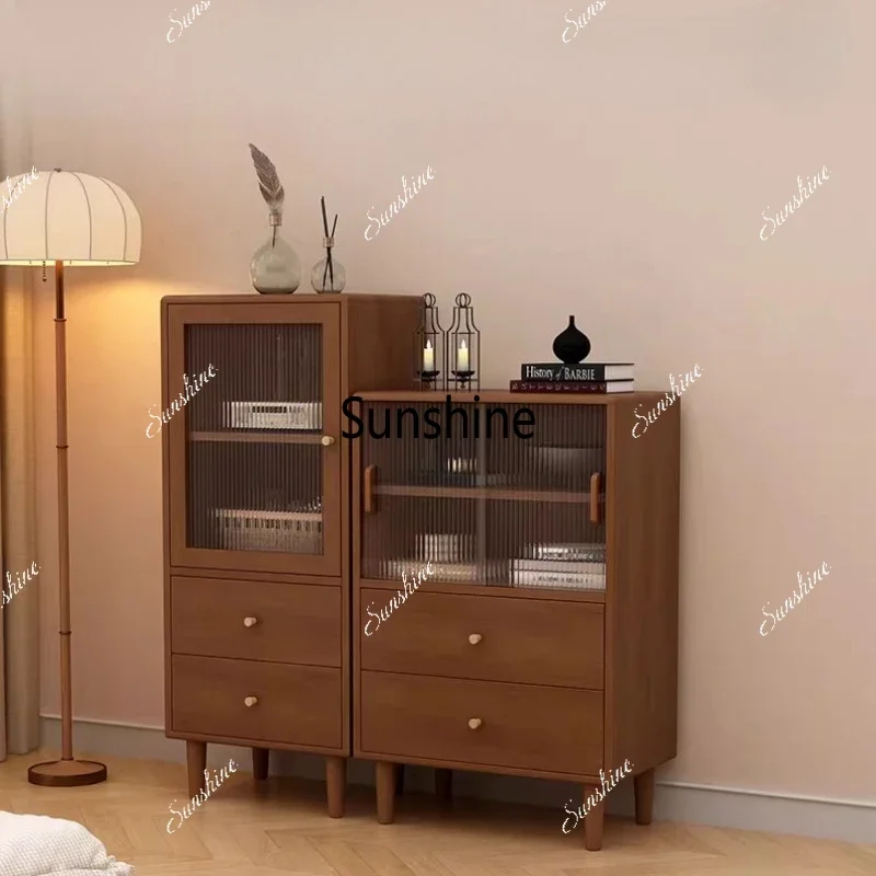 Living room solid wood vertical cabinet with glass door light luxury dust-proof figure display cabinetTJ