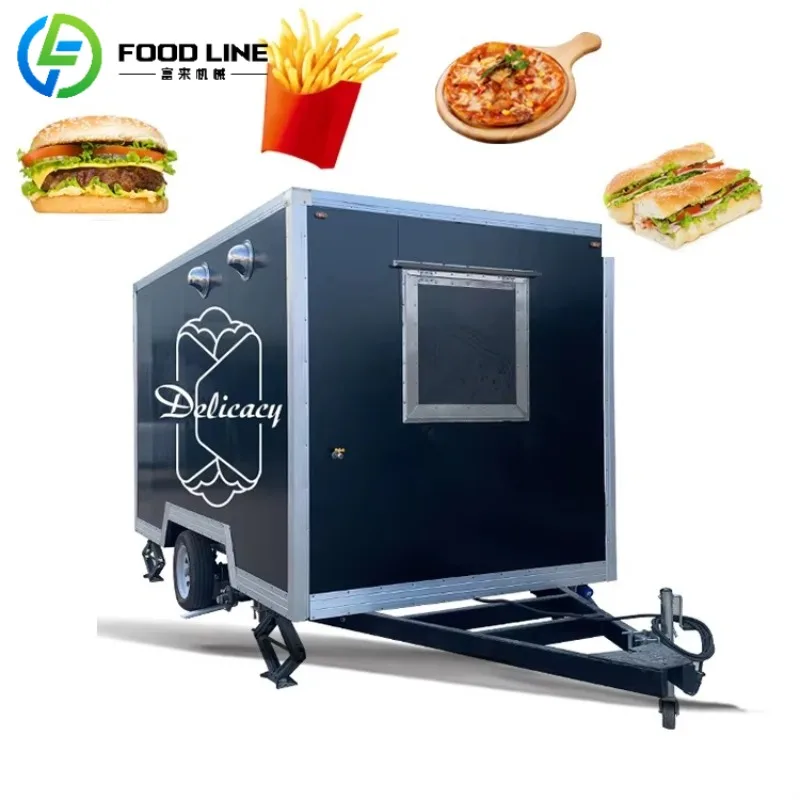 Customized Street Fast Food Trailer Fully Equipped Kitchen Truck with Sliding Windows Ice Cream Food Trailer
