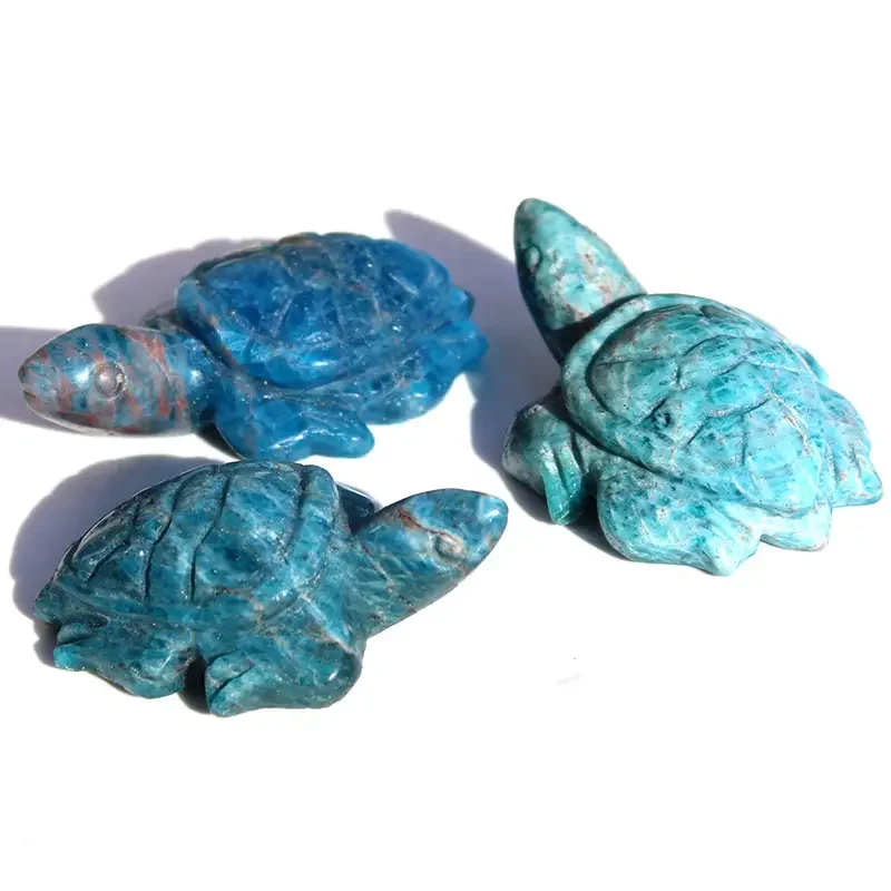 Unit One Piece Hand Carved Natural Gemstone Animal Carving Ornament Blue Apaite Crystal Turtle Figurines For Home Decoration