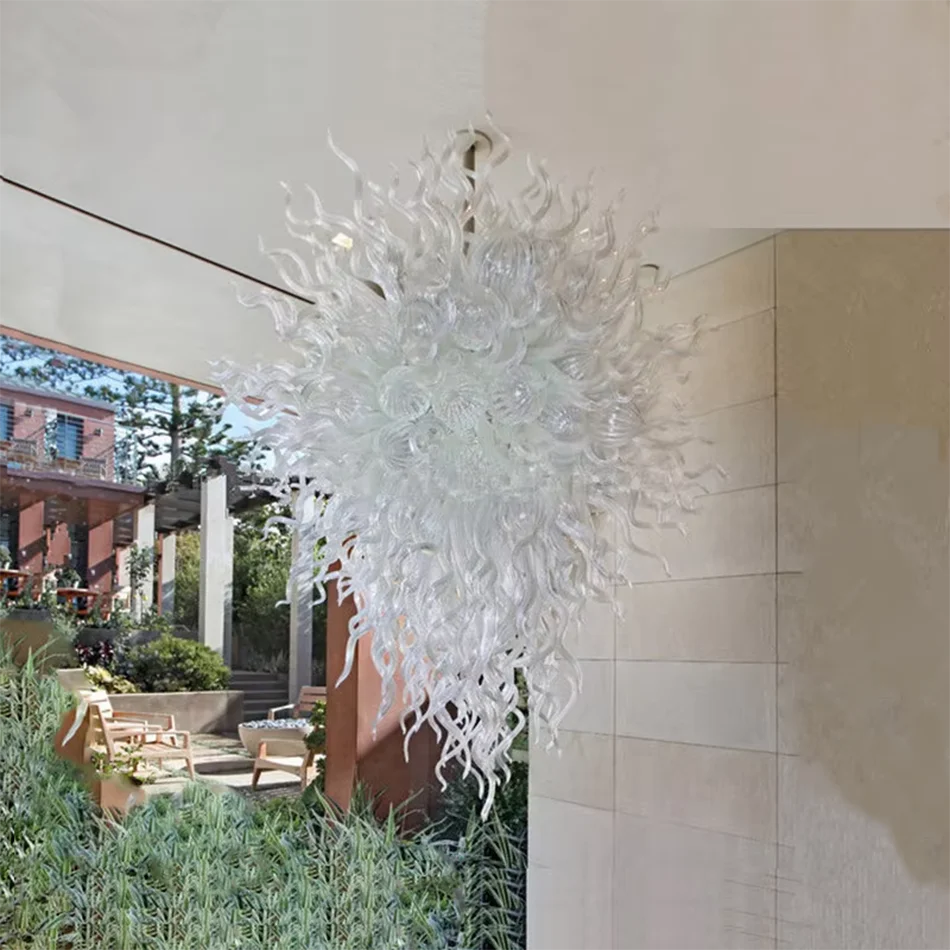 Modern White Chihuly Style Hand Blown Glass Chandelier Pendant Lighting Indoor Home Light